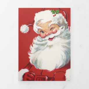 Vintage Christmas Santa Claus, Jolly and Winking Tri-Fold Holiday Card