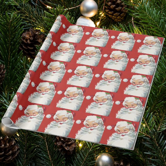 Vintage Christmas Santa Claus, Jolly and Winking Wrapping Paper (Creator Uploaded)