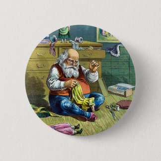 Vintage Christmas, Santa Claus Making Toy Dolls 6 Cm Round Badge