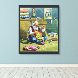 Vintage Christmas, Santa Claus Making Toy Dolls Canvas Print