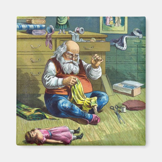 Vintage Christmas, Santa Claus Making Toy Dolls Magnet (Front)