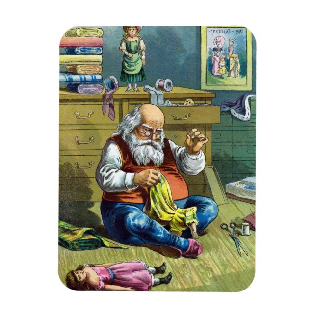 Vintage Christmas, Santa Claus Making Toy Dolls Magnet (Vertical)