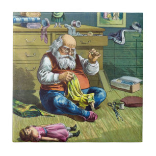 Vintage Christmas, Santa Claus Making Toy Dolls Tile