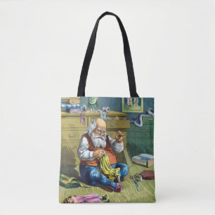 Vintage Christmas, Santa Claus Making Toy Dolls Tote Bag