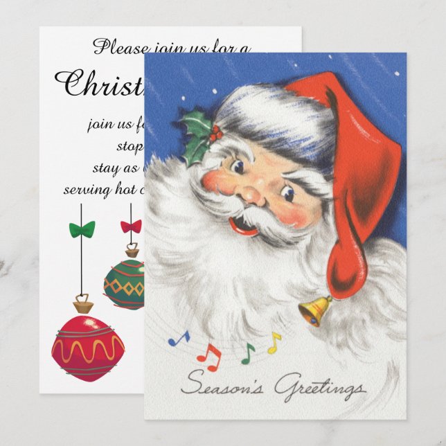 Vintage Christmas, Santa Claus Music Invitation (Front/Back)