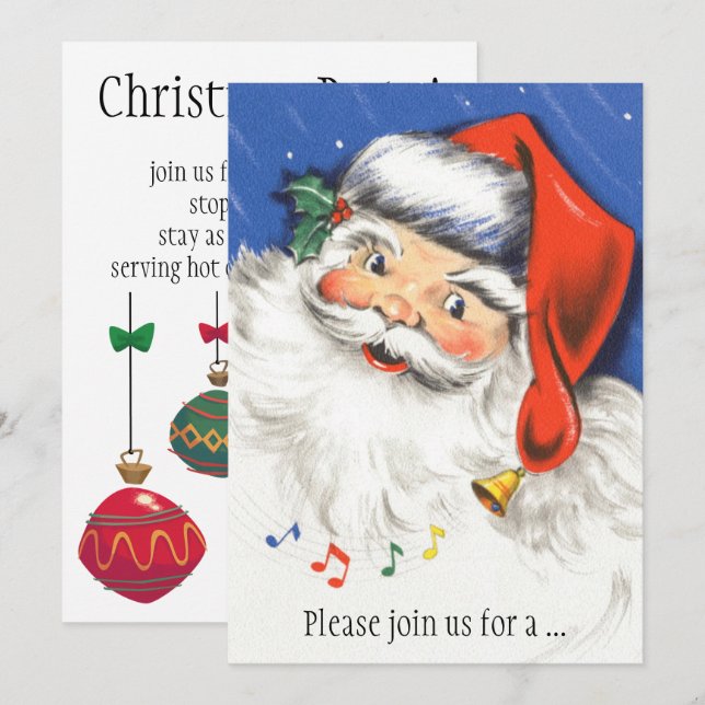 Vintage Christmas, Santa Claus Music Invitation (Front/Back)