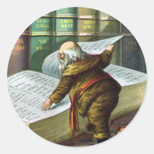 Vintage Christmas, Santa Claus Naughty Nice List Classic Round Sticker