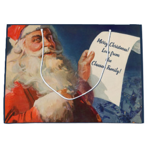 Vintage Christmas, Santa Claus Naughty Nice List Large Gift Bag