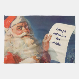 Vintage Christmas, Santa Claus Naughty Nice List Tea Towel