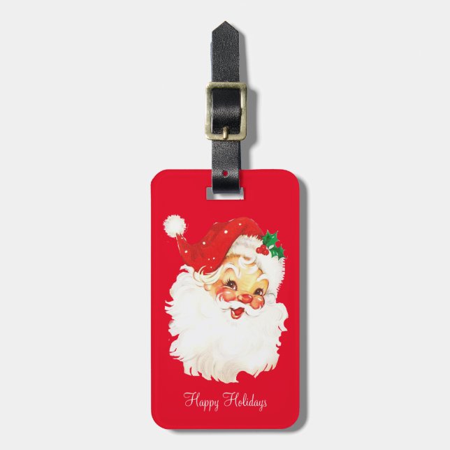 Vintage Christmas Santa Claus on Red Luggage Tag (Front Vertical)
