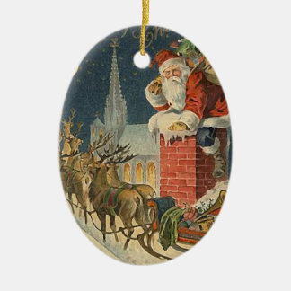 Vintage Christmas Santa Claus on Roof Ceramic Tree Decoration