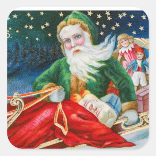 Vintage christmas santa claus party square sticker