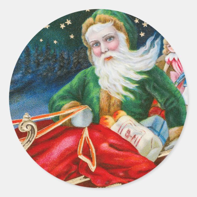 Vintage christmas santa claus party square sticker (Front)