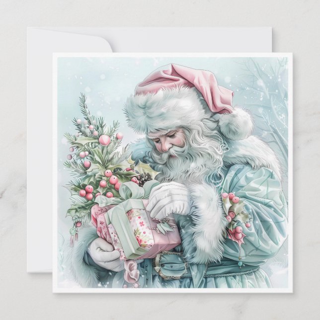 Vintage Christmas Santa Claus Pastel Holiday Card (Front)