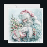Vintage Christmas Santa Claus Pastel Holiday Card<br><div class="desc">Elegant vintage pastel teal,  pink,  and blue Santa Claus. Personalised on the back with your message and name. Contact me for assistance with your customisation or to request additional matching or coordinating Zazzle products.</div>