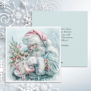 Vintage Christmas Santa Claus Pastel Holiday Card
