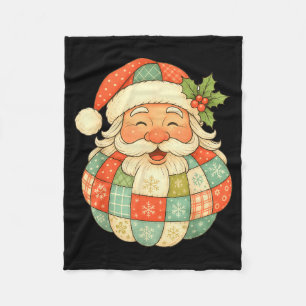Vintage Christmas Santa Claus Patchwork Art Face  Fleece Blanket
