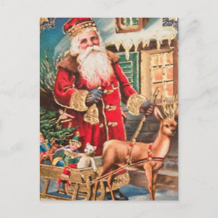 Vintage Christmas Santa Claus Reindeer Postcard