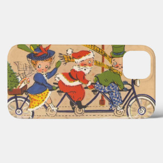 Vintage Christmas, Santa Claus Riding a Bicycle iPhone 13 Case