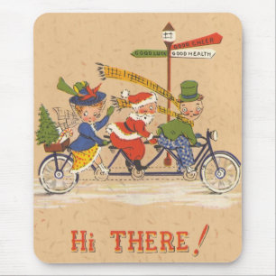 Vintage Christmas, Santa Claus Riding a Bicycle Mouse Mat