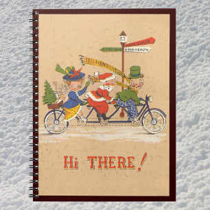 Vintage Christmas, Santa Claus Riding a Bicycle Notebook