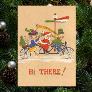 Vintage Christmas, Santa Claus Riding a Bicycle Poster