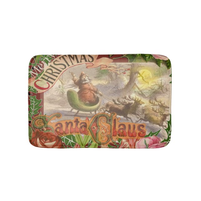 Vintage Christmas Santa Claus Sleigh Bath Mat (Front)