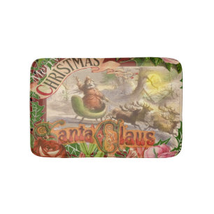 Vintage Christmas Santa Claus Sleigh Bath Mat