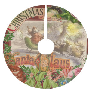 Vintage Christmas Santa Claus Sleigh Brushed Polyester Tree Skirt