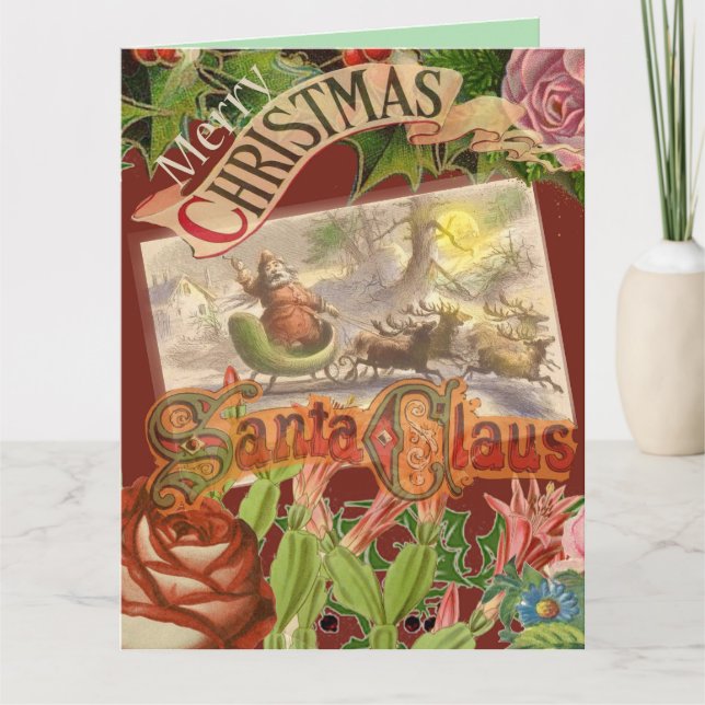 Vintage Christmas Santa Claus Sleigh Card (Front)