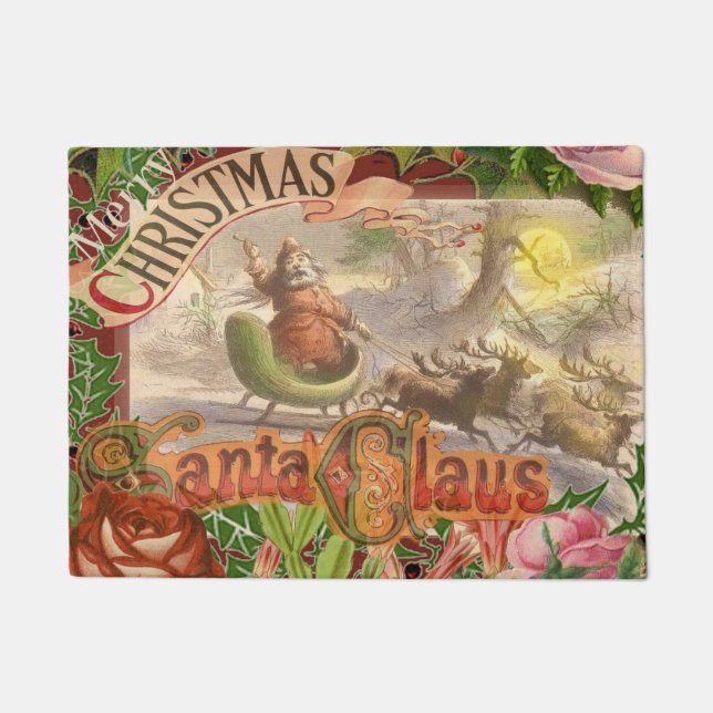 Vintage Christmas Santa Claus Sleigh Doormat (Front)