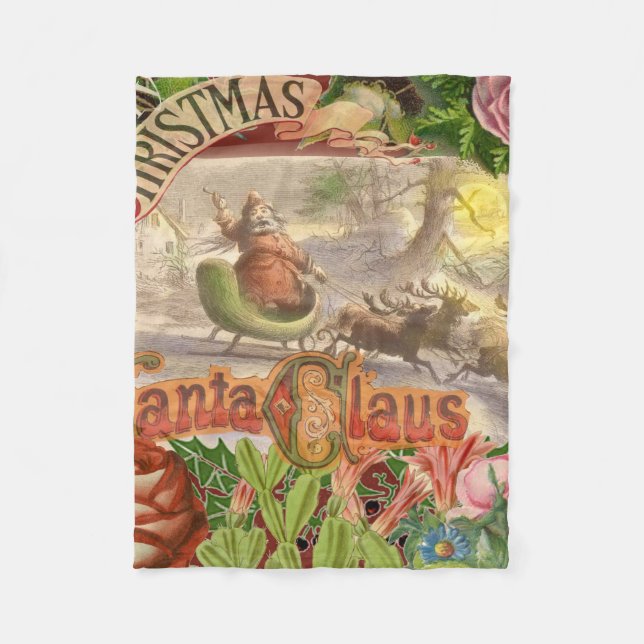 Vintage Christmas Santa Claus Sleigh Fleece Blanket (Front)
