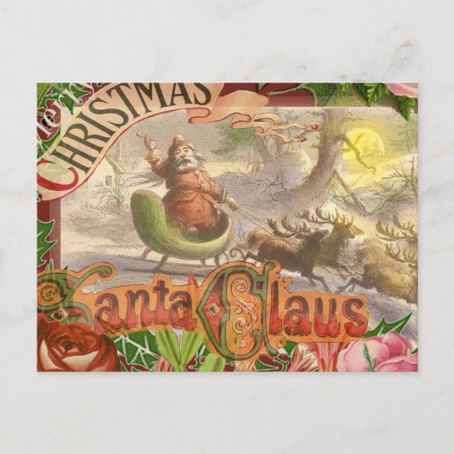 Vintage Christmas Santa Claus Sleigh Holiday Postcard (Front)