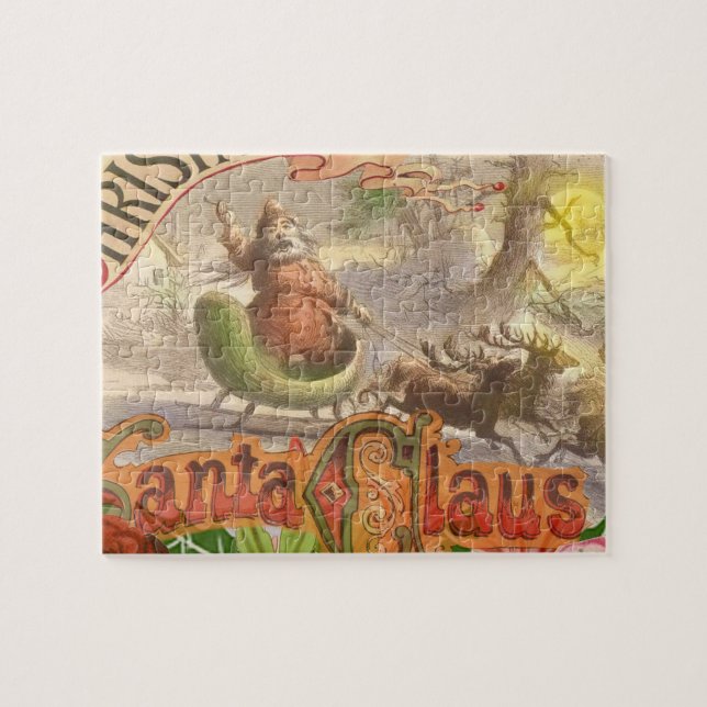 Vintage Christmas Santa Claus Sleigh Jigsaw Puzzle (Horizontal)