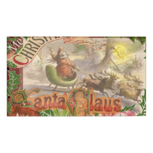 Vintage Christmas Santa Claus Sleigh Name Tag
