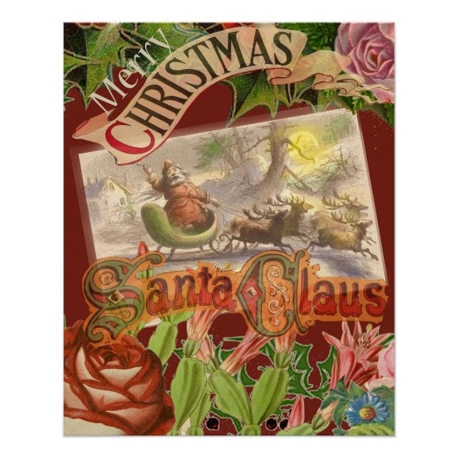 Vintage Christmas Santa Claus Sleigh Poster (Front)
