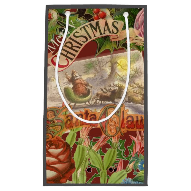 Vintage Christmas Santa Claus Sleigh Small Gift Bag (Front)