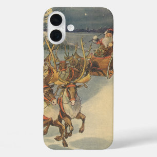 Vintage Christmas Santa Claus Sleigh with Reindeer iPhone 16 Plus Case