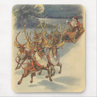 Vintage Christmas Santa Claus Sleigh with Reindeer Mouse Mat
