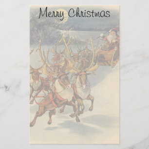 Vintage Christmas Santa Claus Sleigh with Reindeer Stationery