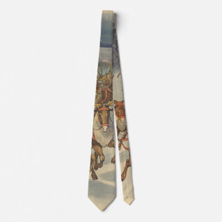 Vintage Christmas Santa Claus Sleigh with Reindeer Tie