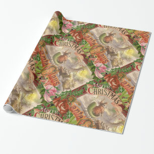 Vintage Christmas Santa Claus Sleigh Wrapping Paper