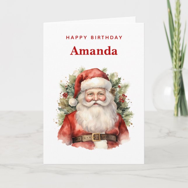 Vintage Christmas Santa Claus Smiling Birthday Card (Front)