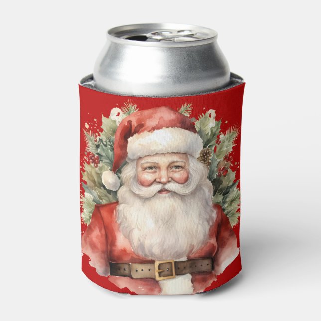 Vintage Christmas Santa Claus Smiling Can Cooler (Can Front)