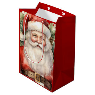 Vintage Christmas Santa Claus Smiling Christmas Medium Gift Bag