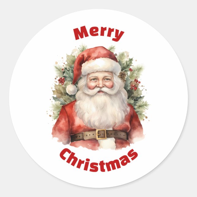 Vintage Christmas Santa Claus Smiling Classic Round Sticker (Front)