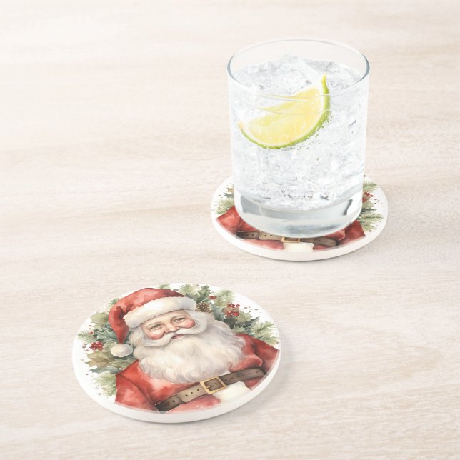 Vintage Christmas Santa Claus Smiling Coaster (Side)