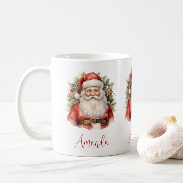 Vintage Christmas Santa Claus Smiling Coffee Mug (With Donut)