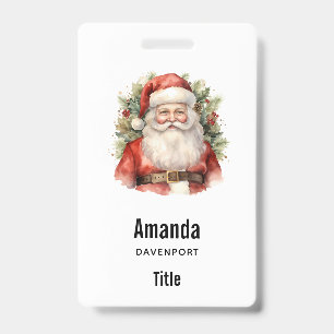 Vintage Christmas Santa Claus Smiling ID Badge