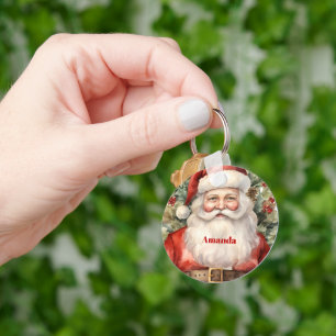 Vintage Christmas Santa Claus Smiling Key Ring